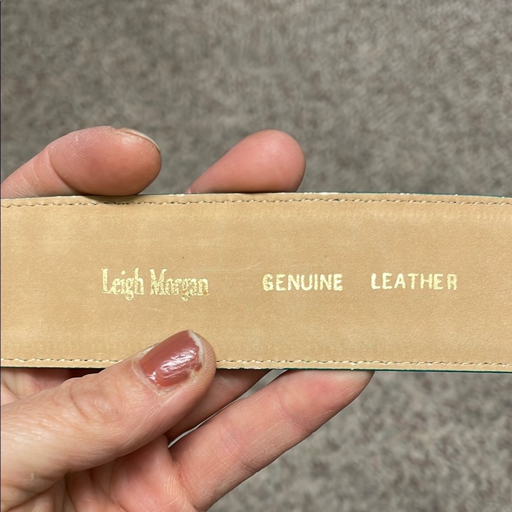 Vintage 90s Teal Leather Belt with Gold Buckle- nwt - Picture 2 of 7